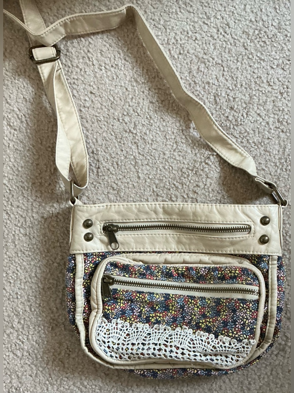 Cream + floral crossbody purse